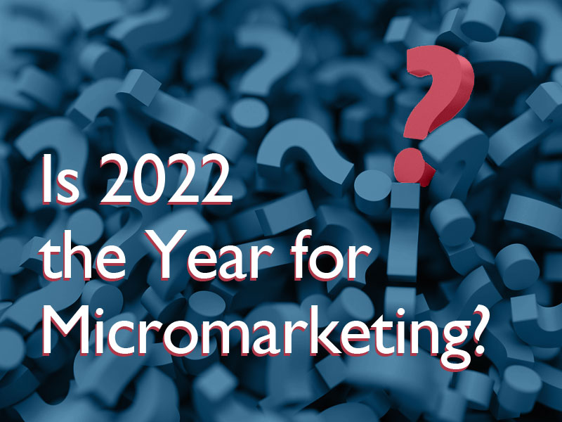 One red question mark against a crowd of blue ones, to illustrate should you adopt micromarketing