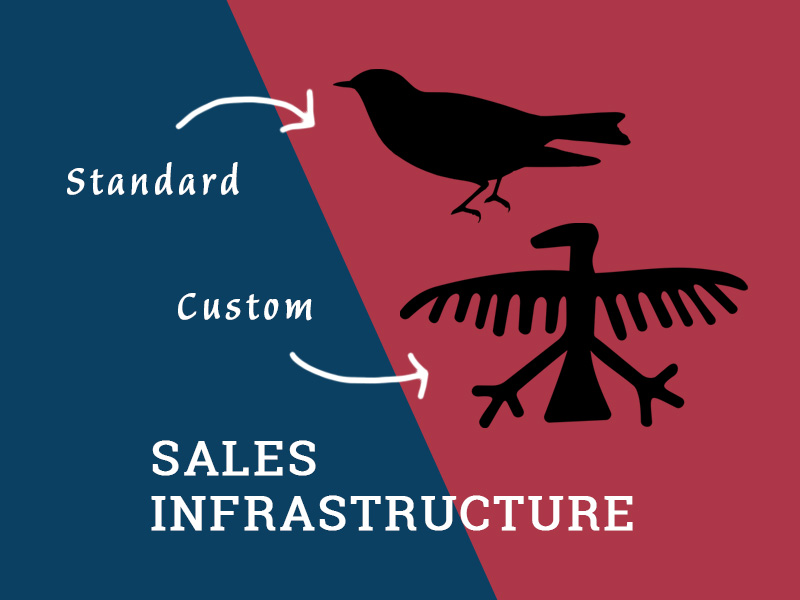 a standard bird graphic and a graphic custom bird to illustrate different sales infrastructure