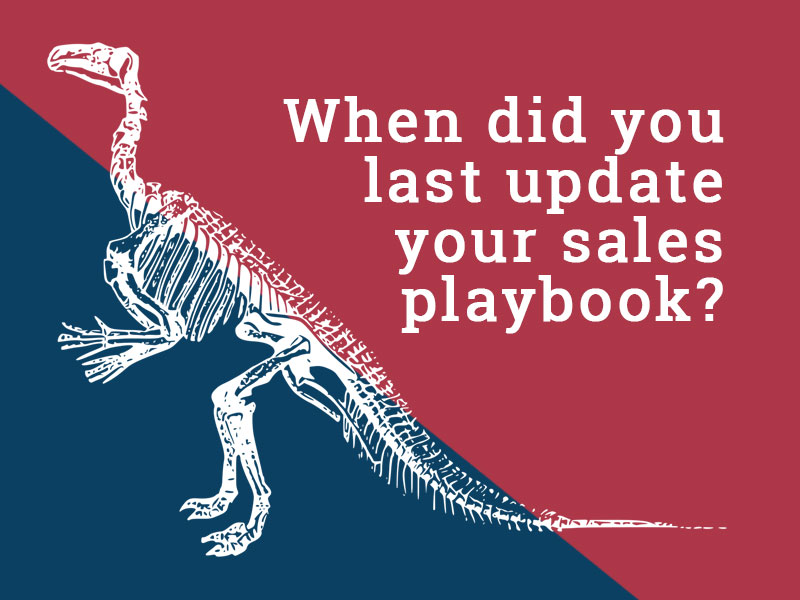 dinosaur skeleton to illustrate the need for an updated sales playbook to succeed in business