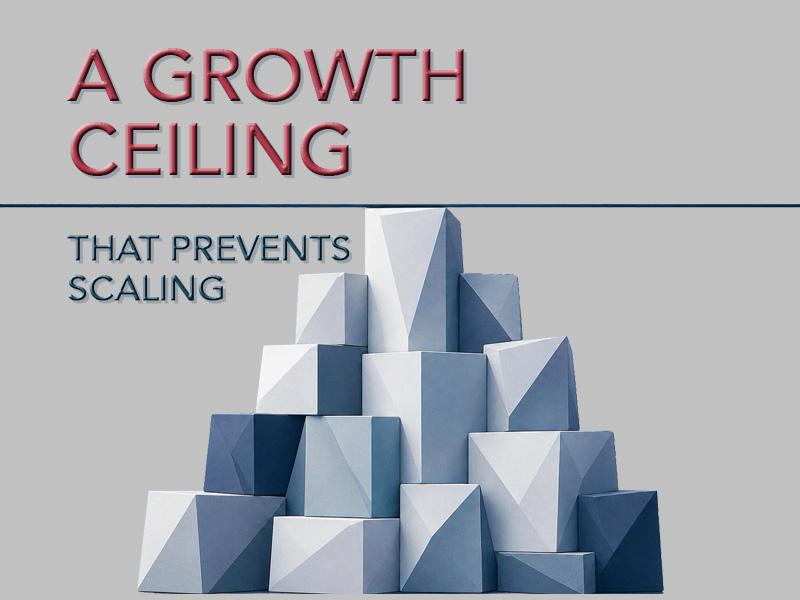 A pile of random 3D blocks hitting a ceiling to illustrate why scaling sales is difficult even with successful teams if some issues are ignored.