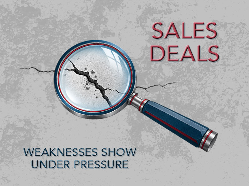 magnifying glass over a serious crack in concrete to illustrate that sales leaders need to watch out for weaknesses in sales deals in Q4